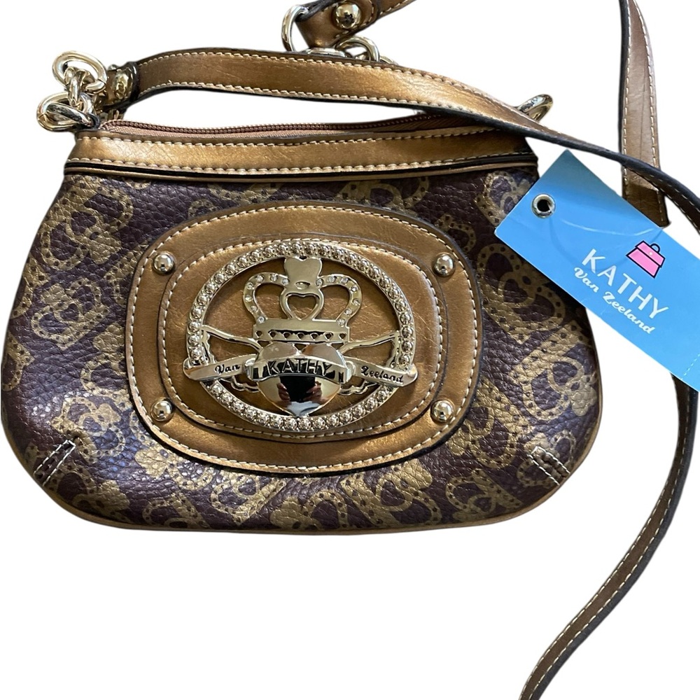 Y2K NWT  Kathy Van Zeeland Brown and Gold crossbody Bag clubwear festival